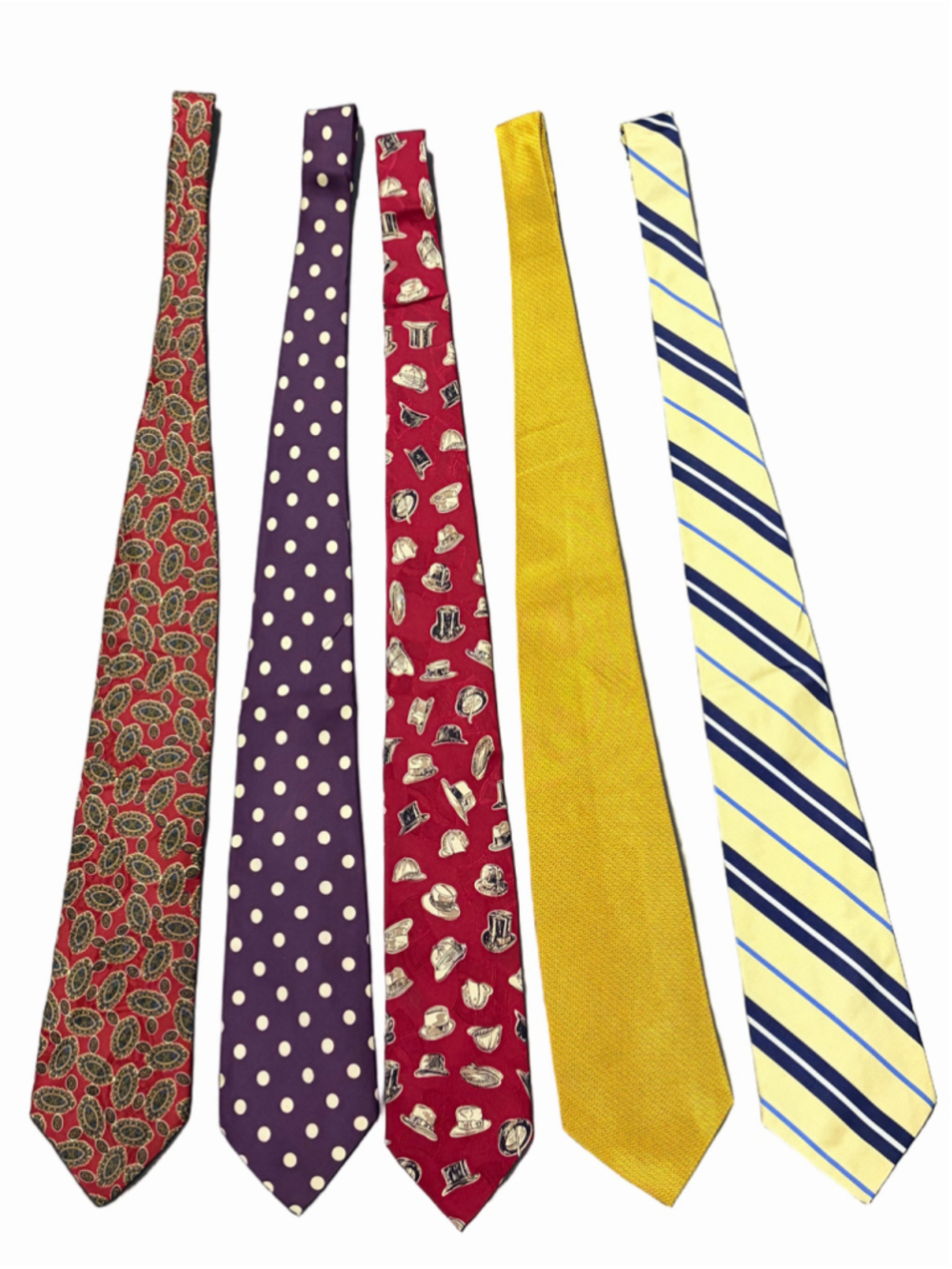Lot of 5 Vintage Silk Ties Polo Ralph Lauren + Villa Bugatti Paisley Dot Stripe